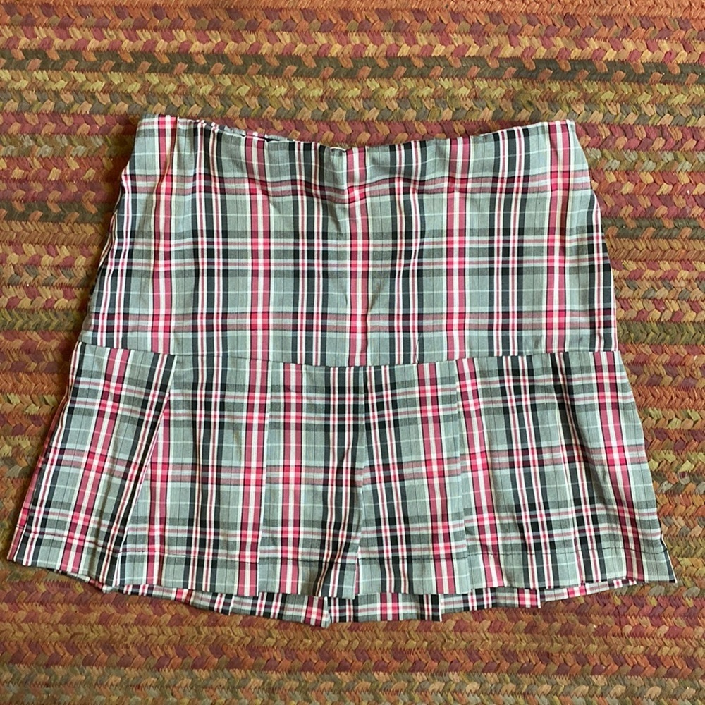 PINK & GREY PLAID PLEATED SKIRT